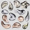 Metal drop vector metallic liquid droplet silver realistic splash and metalline ball illustration set of chrome 3d Royalty Free Stock Photo