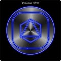 Metal Dynamic DYN coin witn blue neon glow. Royalty Free Stock Photo