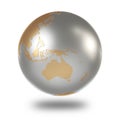 Metal Earth with gold continents on a white background.