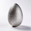 Shiny Silver Egg With Playful Textures On White Surface