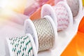Metal and fabric braided cables on spools Royalty Free Stock Photo