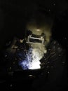 Metal fabricator welding steel