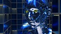 Metal face artificial intelligence cybernetic android robot reflection 3D illustration