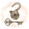 Metal fantasy victorian key and open lock