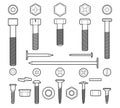 Metal fasteners line icons set
