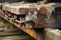 metal fastening to an old wooden deck Royalty Free Stock Photo