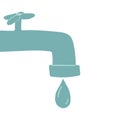 Metal faucet with water drop. Flat vector illustration of crane. Sink element