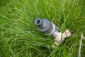 A metal faucet for watering lawns is installed on the ground in the grass. Royalty Free Stock Photo