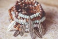 Metal feather pendant mineral stone yoga bracelets