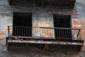 metal fence on the balconies of old high-rise buildings for demolition