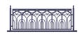 Metal fence. Blacksmith fencing, wrought railing. Iron handrail with ornament. Balcony, porch and terrace rail design