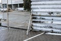 Metal fence at the construction site closeup Royalty Free Stock Photo