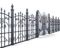 Metal fence and gate on a white background. 3d renderin