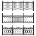Metal fence-grid, forged fence. A set of fences made of black grating. Isolated chain linked fences metal. Royalty Free Stock Photo