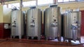 Metal fermentation tanks at the Domaine De La Zouina Winery near Meknes, Morocco.