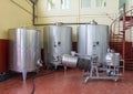 Metal fermentation tanks at the Domaine De La Zouina Winery near Meknes, Morocco.
