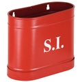 Metal fire fighting sand bucket isolated. RAL3000 color with S.I. on it. Semi-round shape.