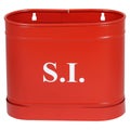 Metal fire fighting sand bucket isolated. RAL3000 color with S.I. on it. Semi-round shape.