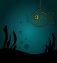 Metal fish in dark ocean