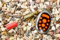 Metal fishing bait with the black and orange decor