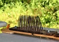 Metal flax hackle used in flax processing Royalty Free Stock Photo