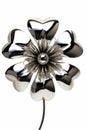Metal flower sculpture on white background with black and white flower. Generative AI Royalty Free Stock Photo