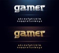 Metal Font Elegant Silver and Golden Chrome Alphabet. Typography technoly, sport, gamer modern gold colored graphic fonts set.