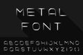 Metal font. Iron english alphabet. Steel latin letters.