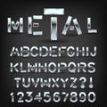 Metal font with shadow on black background. Chrome typeface symbols and letters. Royalty Free Stock Photo