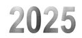 Metal font 2025 year isolated on white background. Numbers and symbols.