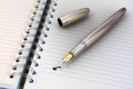 Metal fountain pen on notebook