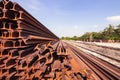 Metal frame H beam or beam in red orange color at construction site Royalty Free Stock Photo