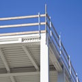 METAL FRAMEWORK WITH SAFETY ANTI-FALL PARAPETS ON CONSTRUCTION SITE - Symbol of worker protection Royalty Free Stock Photo