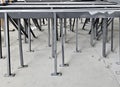 Metal framework structures being assembled in an industrial workshop setting Royalty Free Stock Photo