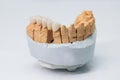 Metal free ceramic dental crowns on plaster model. Metal ceramic teeth and bridges Royalty Free Stock Photo