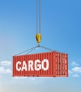 Metal freight shipping containers on the hooks at sky background Royalty Free Stock Photo