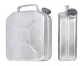 Metal fuel cans on white background