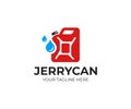 Metal fuel tank logo template. Jerry can and droplets of oil vector design Royalty Free Stock Photo