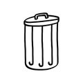 Trash can outline cartoon on white background