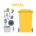 Metal garbage set. Trash container for metal rubbish only