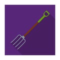 Metal garden forks with plastic handle for working with hay.Farm and gardening single icon in flat style vector symbol