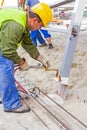 Metal gas cutting with acetylene torch, sparks flies to the ground