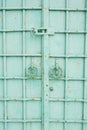 The metal gates are turquoise.With round rings handles. Metallic decorative forging.