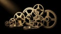 Metal gears displayed in a gradient formation with varied sizes, agai Royalty Free Stock Photo