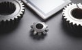 Metal gears mechanism with a digital tablet Royalty Free Stock Photo