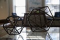 Metal geometric tabletop home decoration. Polyhedron shape decorative interior element