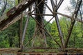 Metal girders underneath the historic Salt Creek railroad trestle on the Cascade Subdivision near Oakridge, Oregon, USA