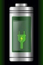 Metal with Glass Battery. Green Charge Symbol