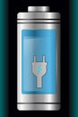 Metal with Glass Battery. Light Blue Charge Symbol