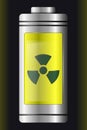 Metal with Glass Battery. Yellow Nuclear Symbol. Isolated on Black Background Royalty Free Stock Photo